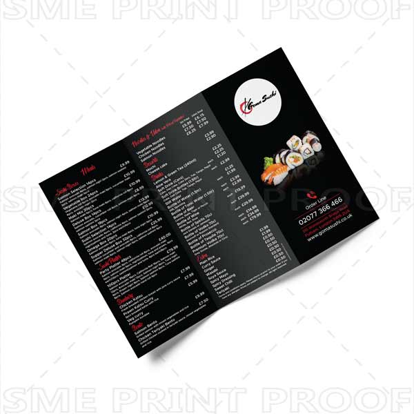 Half/Z fold Restaurant Takeaway Food Menu Leisure Price List A4 Leaflet Design 